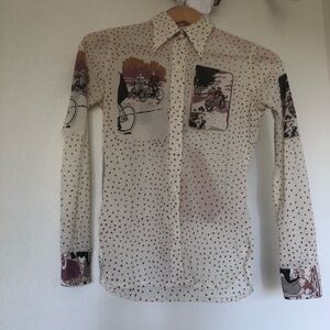 Vintage Victorian Society/Bikes Long-Sleeve Button-Up SZ xs/s